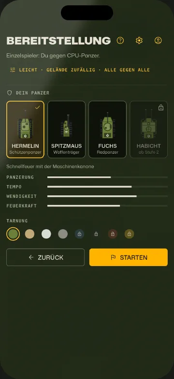 Fahrzeug und Tarnung wählen